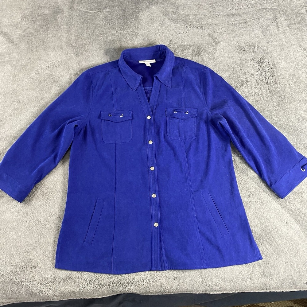 JM Collection Shirt Womens L Button Down Top Shacket Blouse Preppy Office